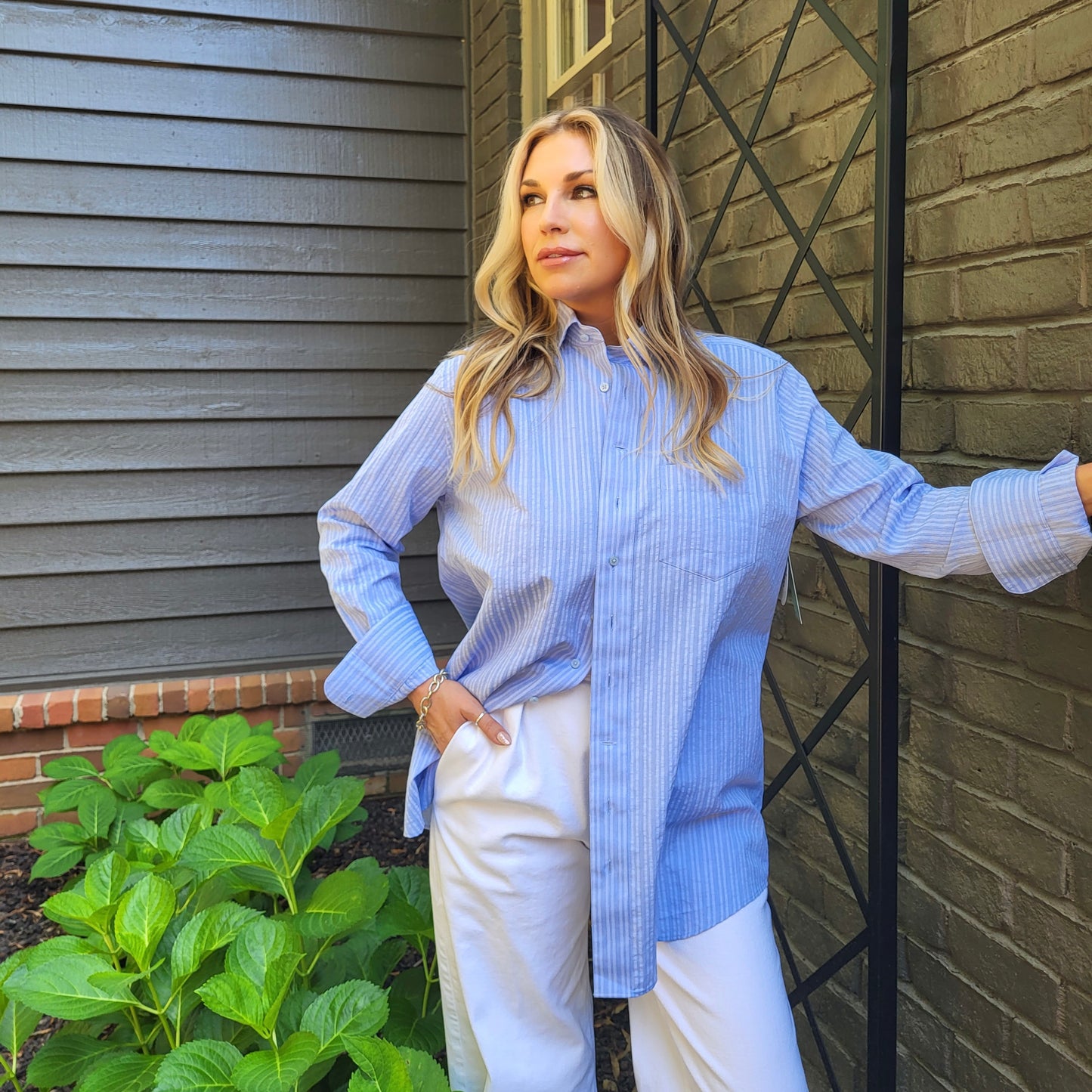 Lauren Boyfriend Shirt - Blue Seersucker