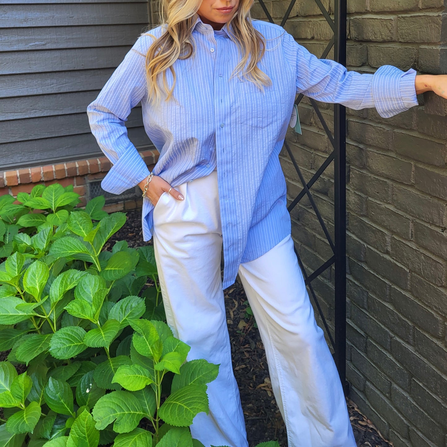 Lauren Boyfriend Shirt - Blue Seersucker
