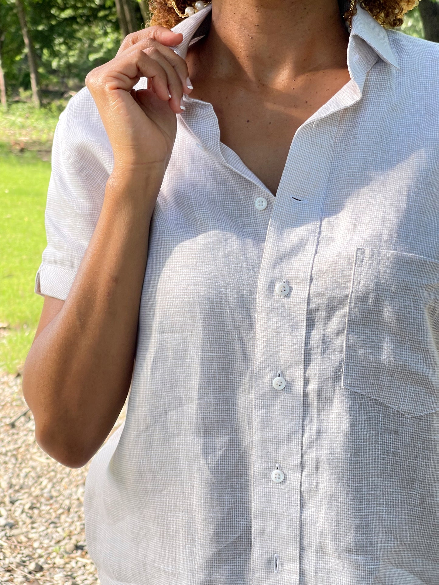 Barb Shirt - Tan Linen Check