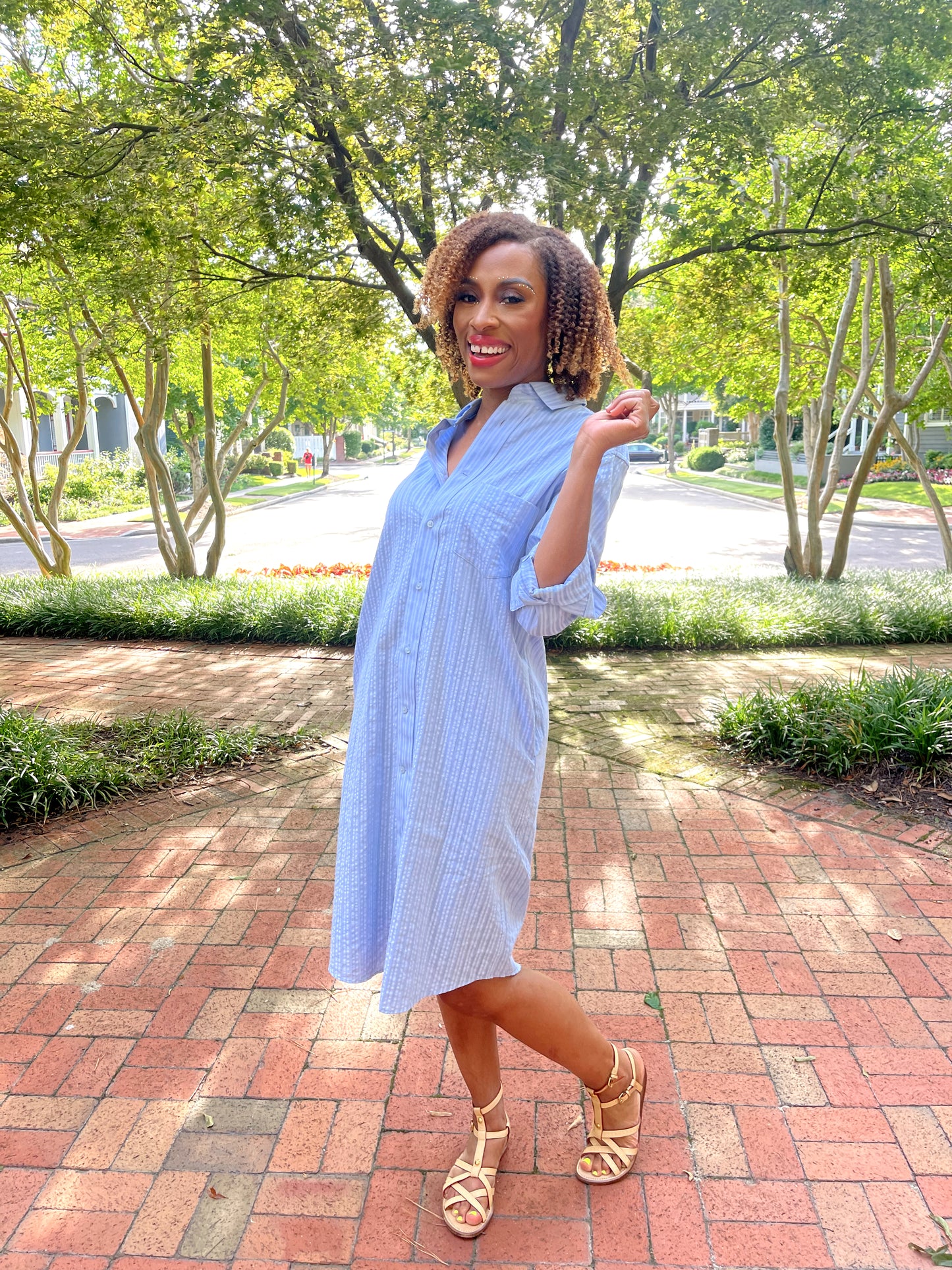 Gia Shirtdress - Blue Seersucker