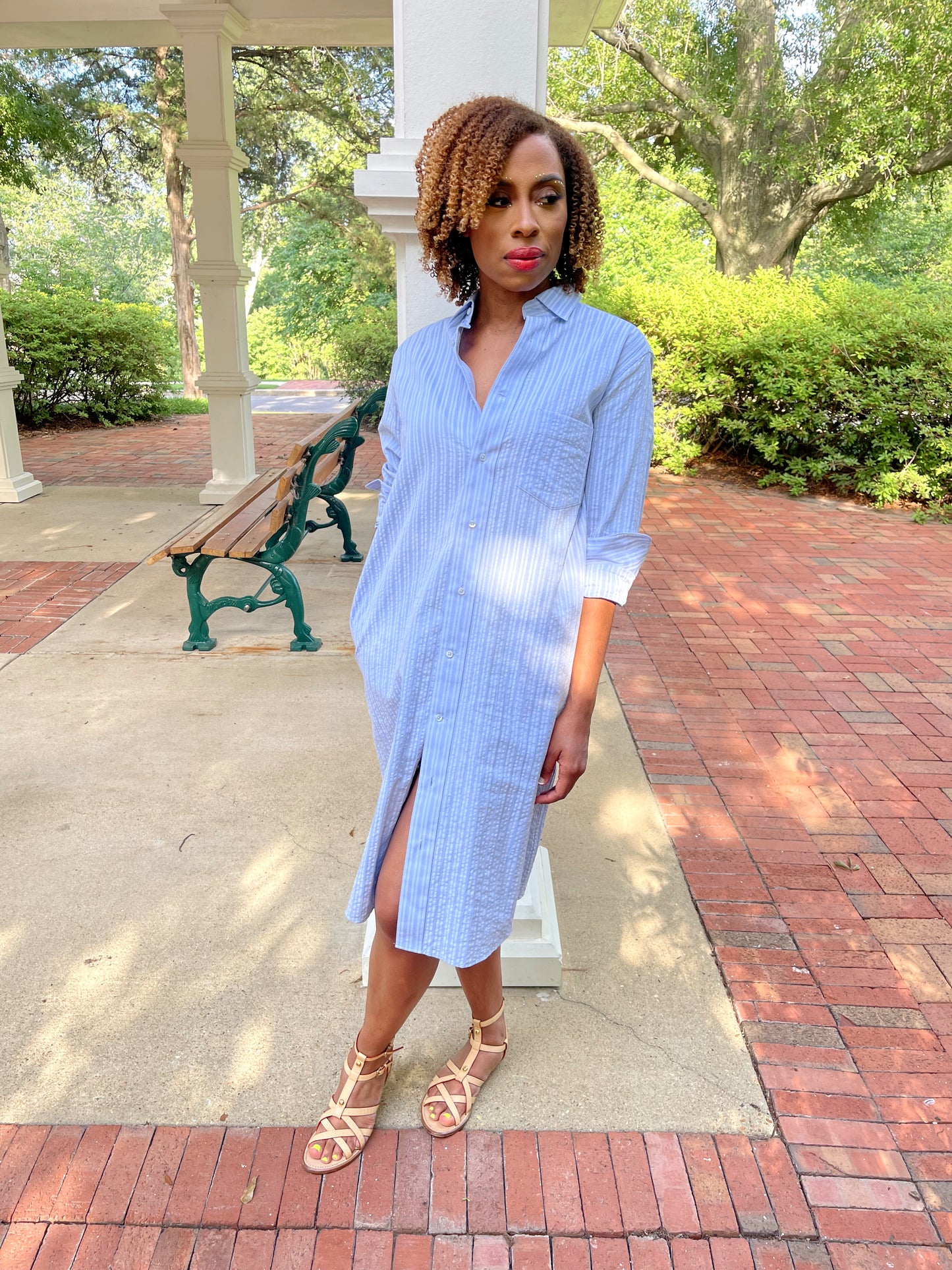 Gia Shirtdress - Blue Seersucker