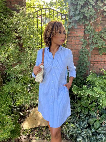Susan Shirtdress - Blue Seersucker M Susan Shirtdress - Blue Seersucker M