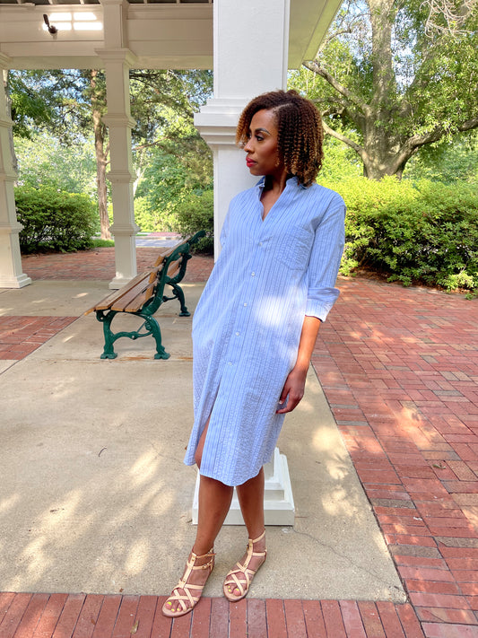 Gia Shirtdress - Blue Seersucker