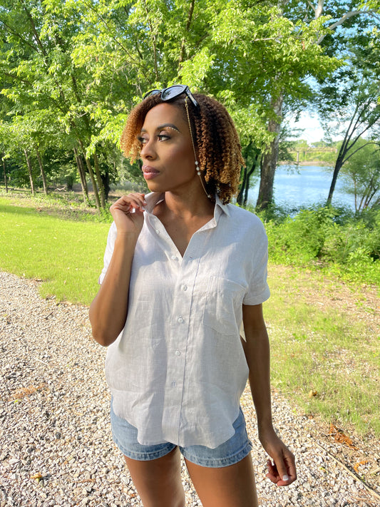 Barb Shirt - Tan Linen Check