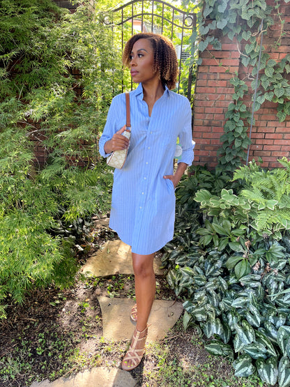 womens blue seersucker dress Women's Estoria Dress in Blue Seersucker